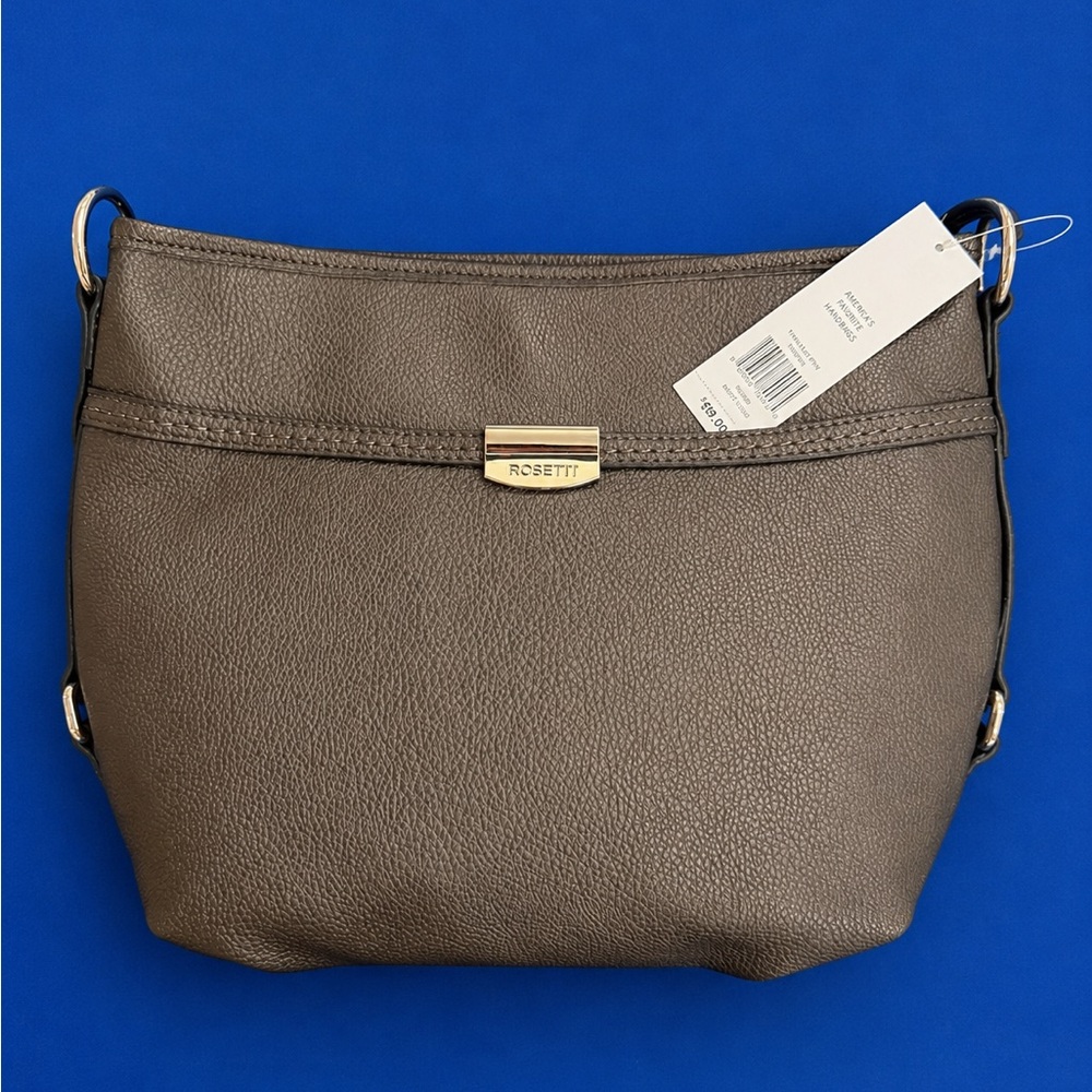 Rosetti Taupe Pebbled Crossbody Shoulder Bag with Gold Accent